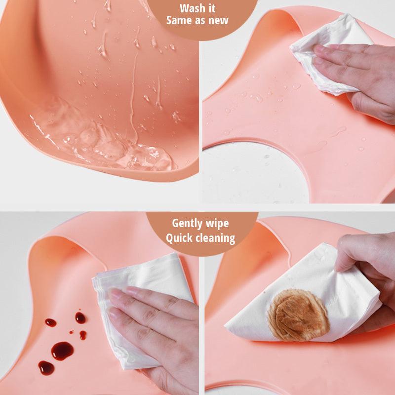 Soft Waterproof Silicone Baby Bib with Food Catcher, Baby Silicone Bib.