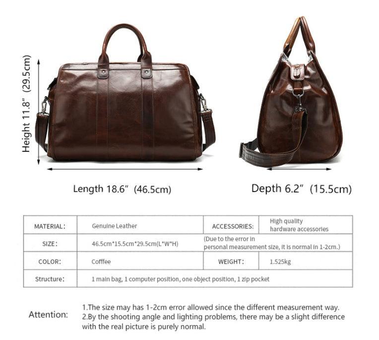 First Layer Cowhide Retro Large-capacity Travel Bag.