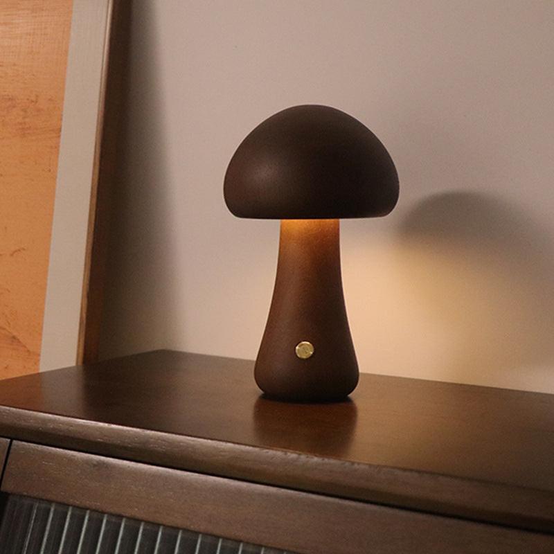 INS Wooden Cute Mushroom LED Night Light With Touch Switch  Bedside Table Lamp For Bedroom Childrens Room Sleeping Night Lamps Home Decor.