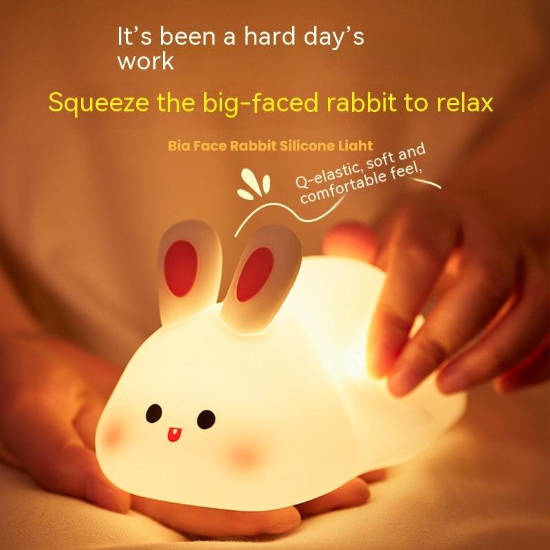 Cute LED Night Light Touch Sensor Cartoon Kid's Nightlights Big Face Rabbit Silicone Night Light Christmas Gift Bedside Lamp Home Decor.