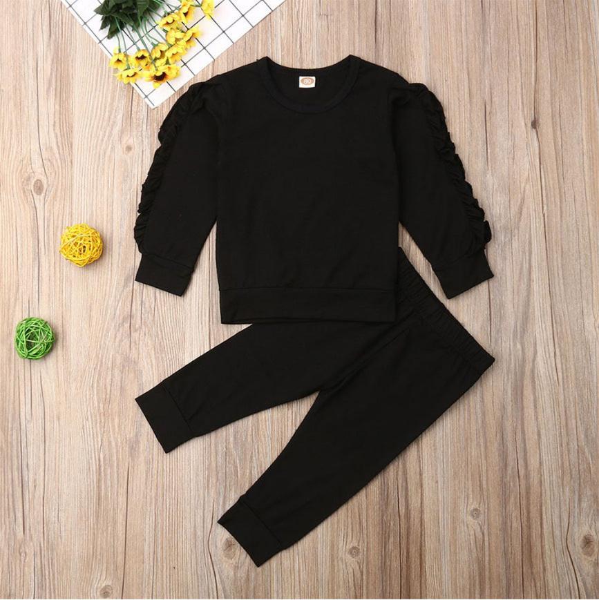 Newborn Baby Boys Girls Ruffles Jumper Solid Long Sleeve Sweatshirt Tops Pants Infant Kids 2Pcs Outfits Clothes Set Fall Clothes.
