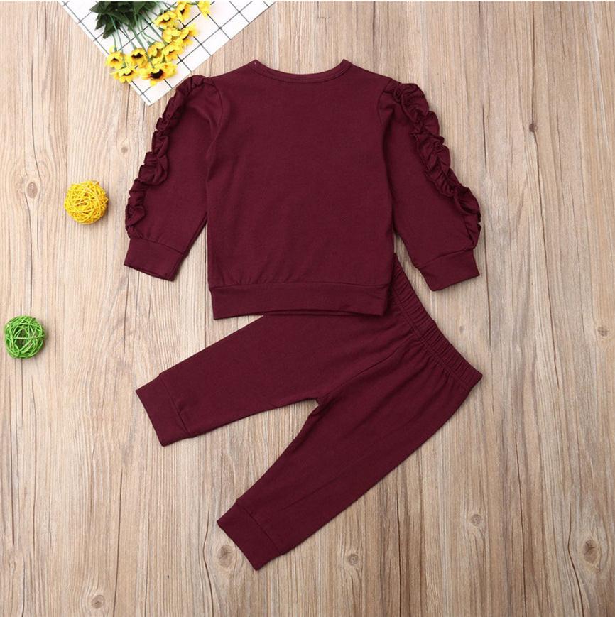Newborn Baby Boys Girls Ruffles Jumper Solid Long Sleeve Sweatshirt Tops Pants Infant Kids 2Pcs Outfits Clothes Set Fall Clothes.