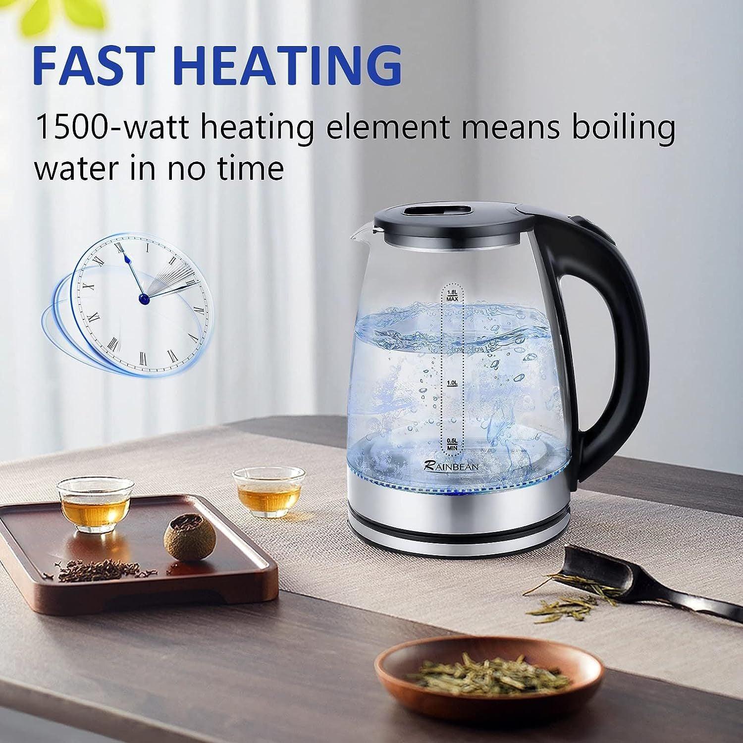 Electric Kettle Water Boiler, 1.8L Electric Tea Kettle, Wide Opening Hot Water Boiler With LED Light, Auto Shut-Off & Boil Dry Protection, Glass Black.