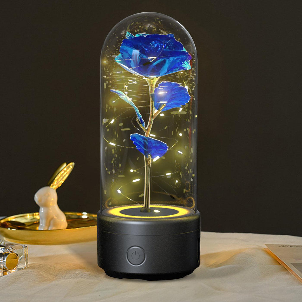 Creative 2 In 1 Rose Flowers LED Light And Bluetooth-compatible Speaker Valentine's Day Gift Rose Luminous Night Light Ornament In Glass Cover.