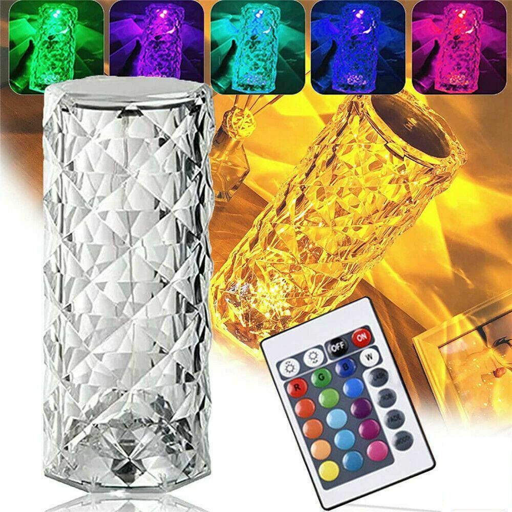 LED Crystal Table Lamp Diamond Rose Night Light Touch Atmosphere &Remote Control.