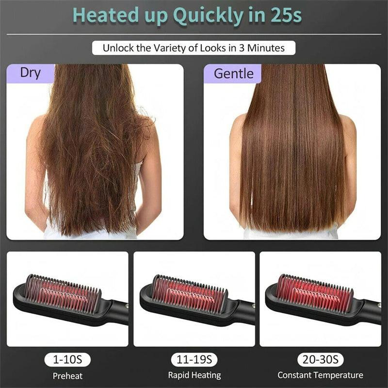 New 2 In 1 Hair Straightener Hot Comb Negative Ion Curling Tong Dual-purpose Electric Hair Brush.