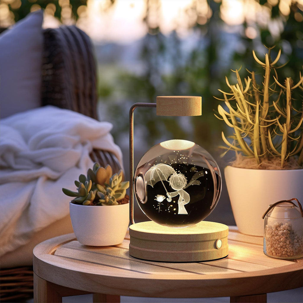 Crystal Ball Cosmic Dinosaur Indoor Night Light USB Power Warm Bedside Light Birthday Gift Night Lamp.