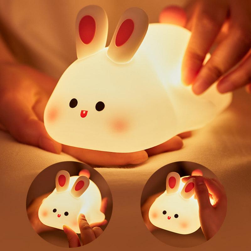 Cute LED Night Light Touch Sensor Cartoon Kid's Nightlights Big Face Rabbit Silicone Night Light Christmas Gift Bedside Lamp Home Decor.