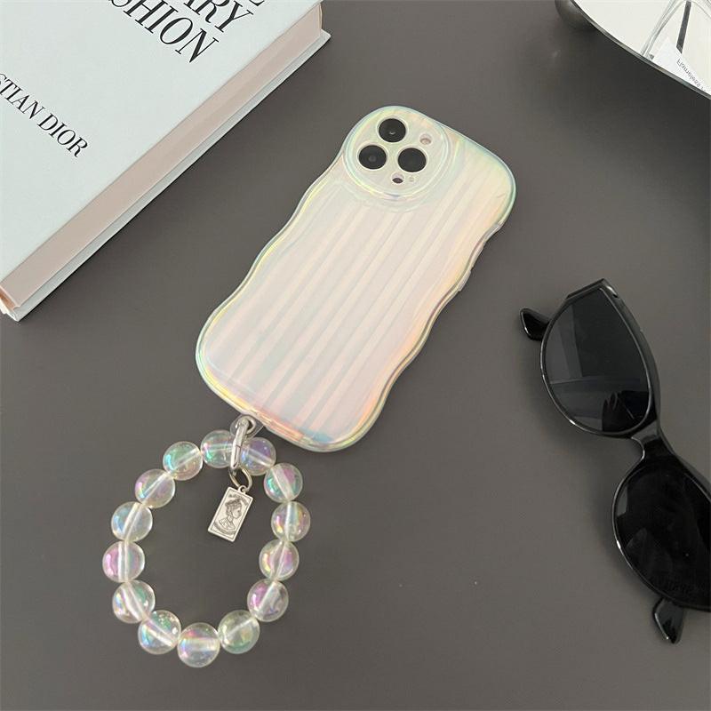 Laser Wave Silicone Phone Case Gradient Laser Stripes Bracelet Case For 14 13 12 11 Pro Max Plus Bead Chain.