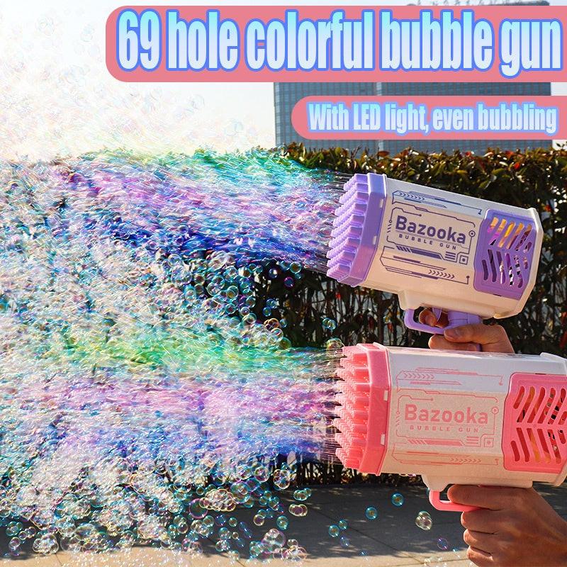 Bubble Gun Rocket 69 Holes Soap Bubbles Machine Gun Shape Automatic Blower With Light Toys For Kids Pomperos.