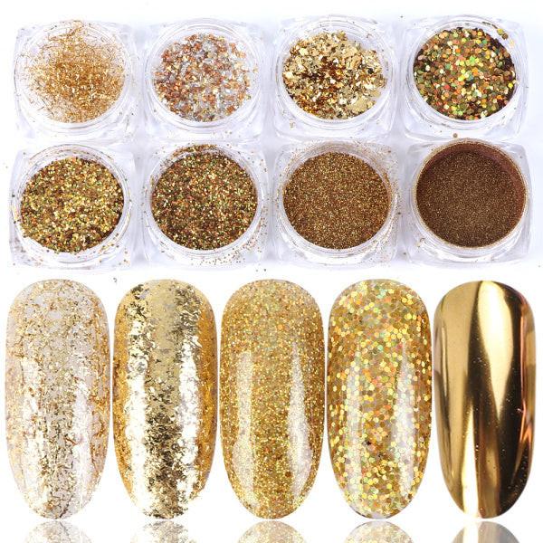 8 Box Mix Glitter Nail Art Powder Flakes Set.