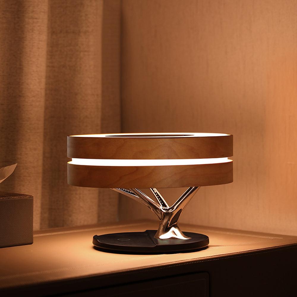 Round Intelligent Music Bluetooth Speaker Bed Lamp WiFi Circle Tree Of Led Light Wireless Charging For Living Room.