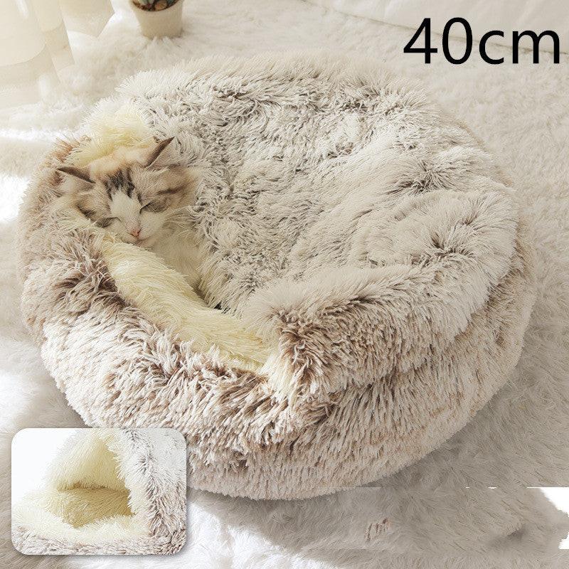 2 In 1 Dog And Cat Bed Pet Winter Bed Round Plush Warm Bed House Soft Long Plush Pets Bed Pet Products.