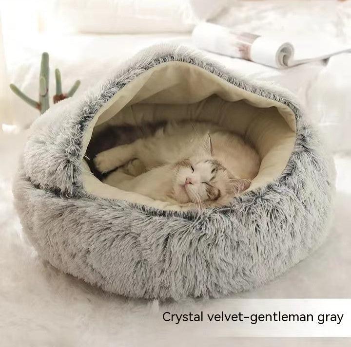 2 In 1 Dog And Cat Bed Pet Winter Bed Round Plush Warm Bed House Soft Long Plush Pets Bed Pet Products.