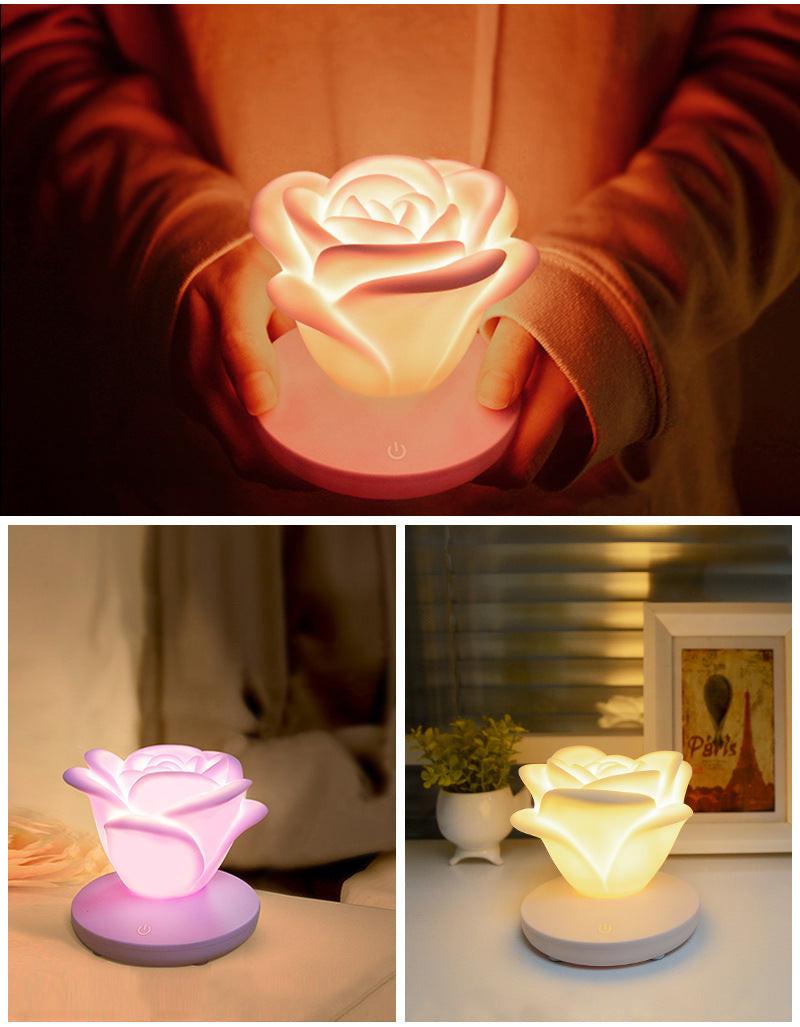 4 Colors Romantic Rose-shape Three Lighting Level Dimming Touch Night Light Valentine's Day Night Light.