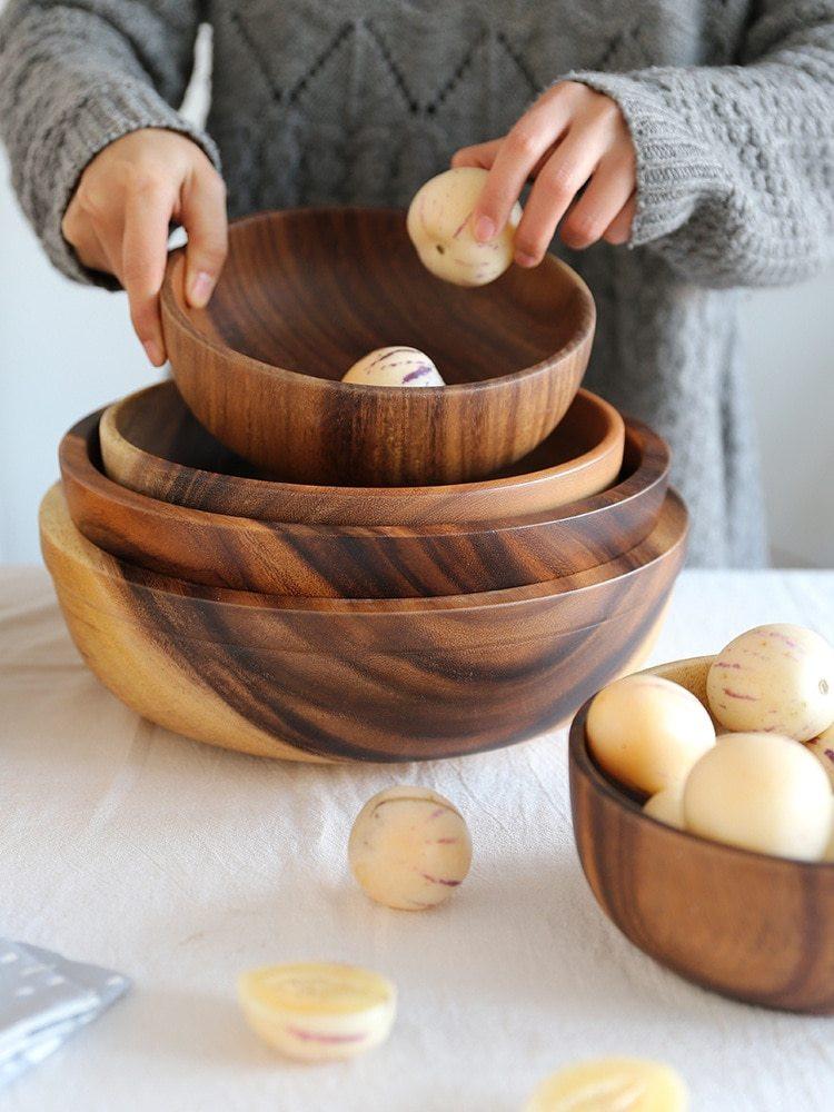 Kitchen Natural Wooden Bowl Household Fruit Bowl Salad Bowl For Home Restaurant Food Container Wooden Utensils Note The Size Hot.