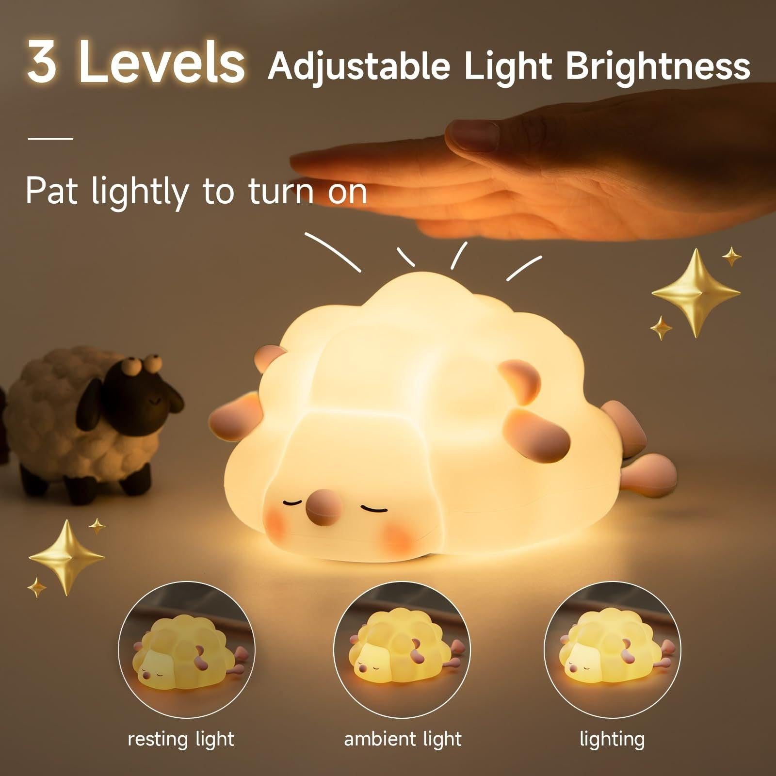 Cute Silicone Night Lights Sheep Cartoon Bedroom Lamp For Children's Room Decor Rechargeable Timing Dimming Sleep Night Light.