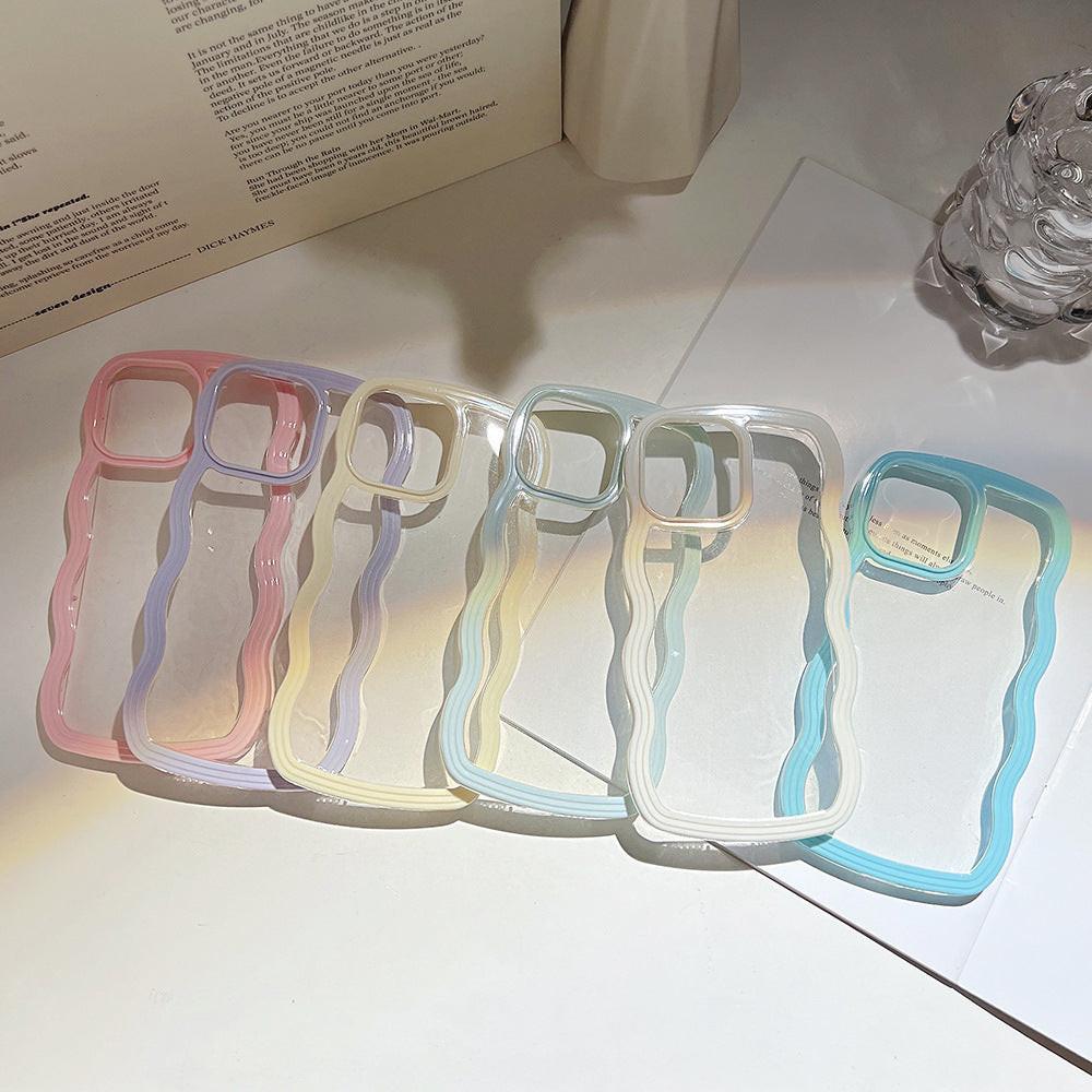 Wave Border Mobile Phone Case Solid Color Simple Candy Color.