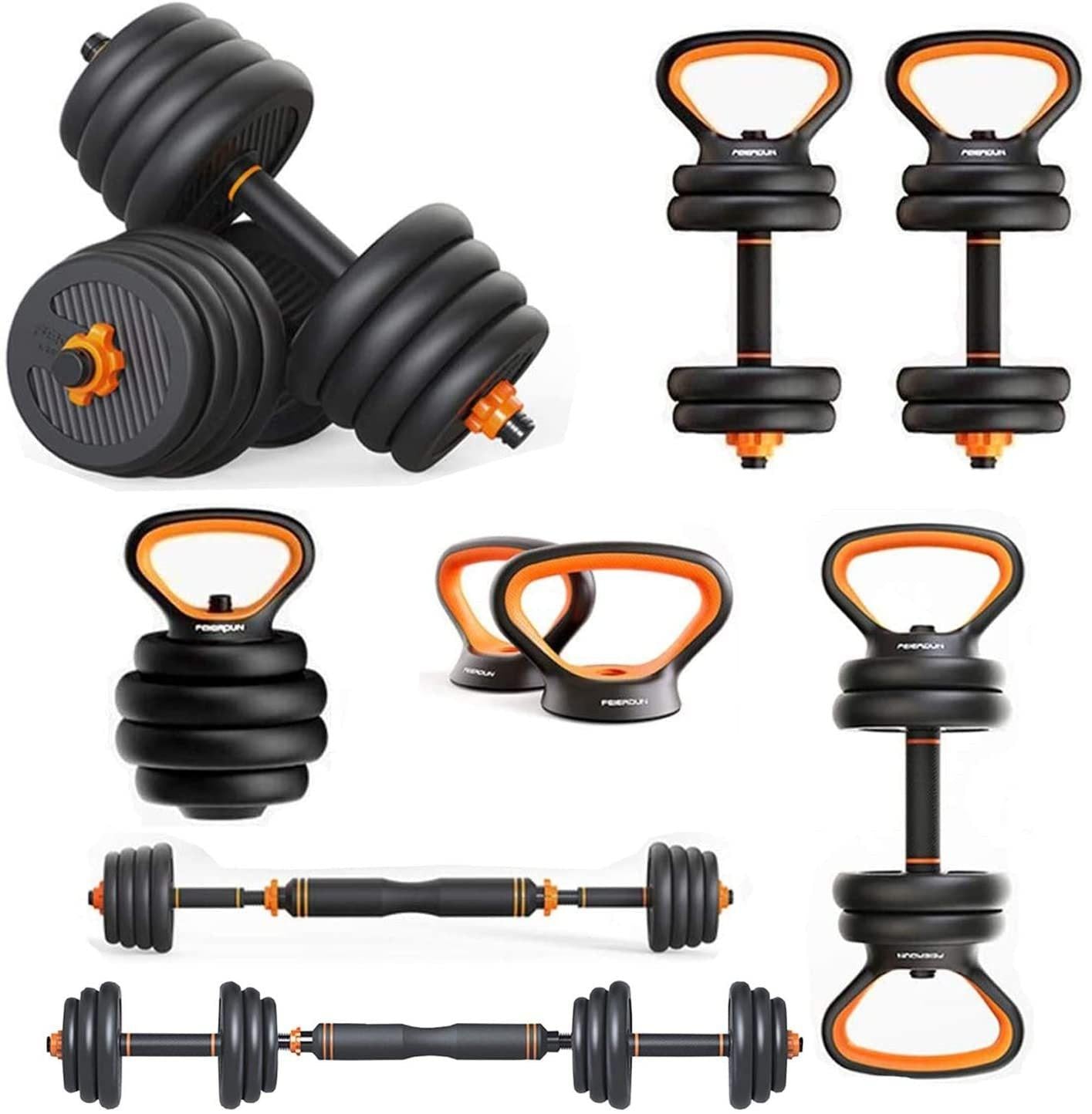 Dumbbells Kettlebells, Barbells Multifunctional Combination Six In One.