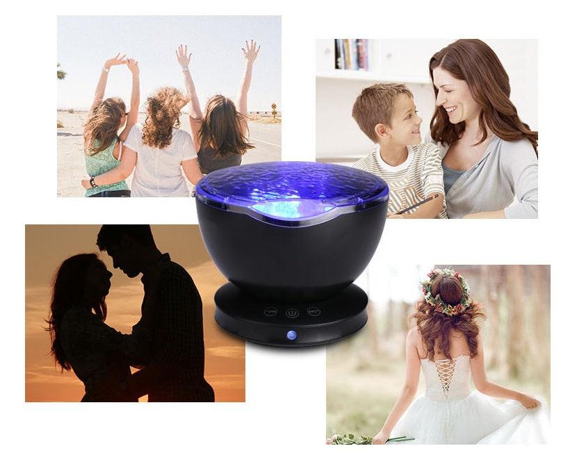 Ocean Wave Projector LED Night Light Remote Control TF Cards Music Player Speaker Aurora Projection.