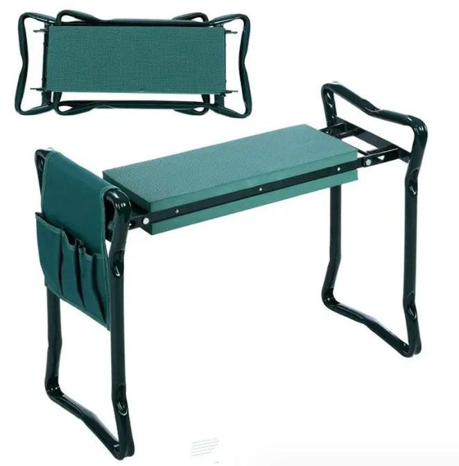 Foldable Outdoor Lawn Bench Chair With Tool Pouch Garden Rest.