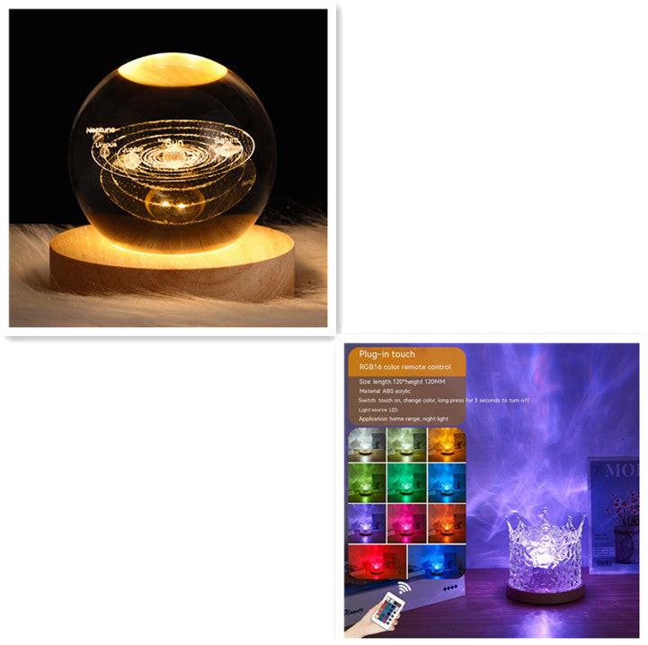 LED Water Ripple Ambient Night Light USB Rotating Projection Crystal Table Lamp RGB Dimmable Home Decoration 16 Color Gifts.