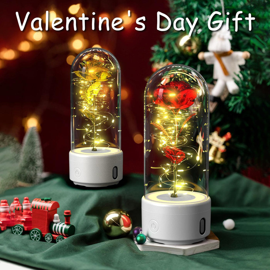 Creative 2 In 1 Rose Flowers LED Light And Bluetooth-compatible Speaker Valentine's Day Gift Rose Luminous Night Light Ornament In Glass Cover.
