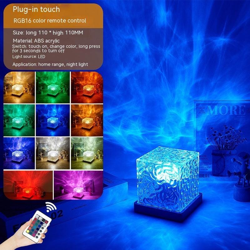 LED Water Ripple Ambient Night Light USB Rotating Projection Crystal Table Lamp RGB Dimmable Home Decoration 16 Color Gifts.