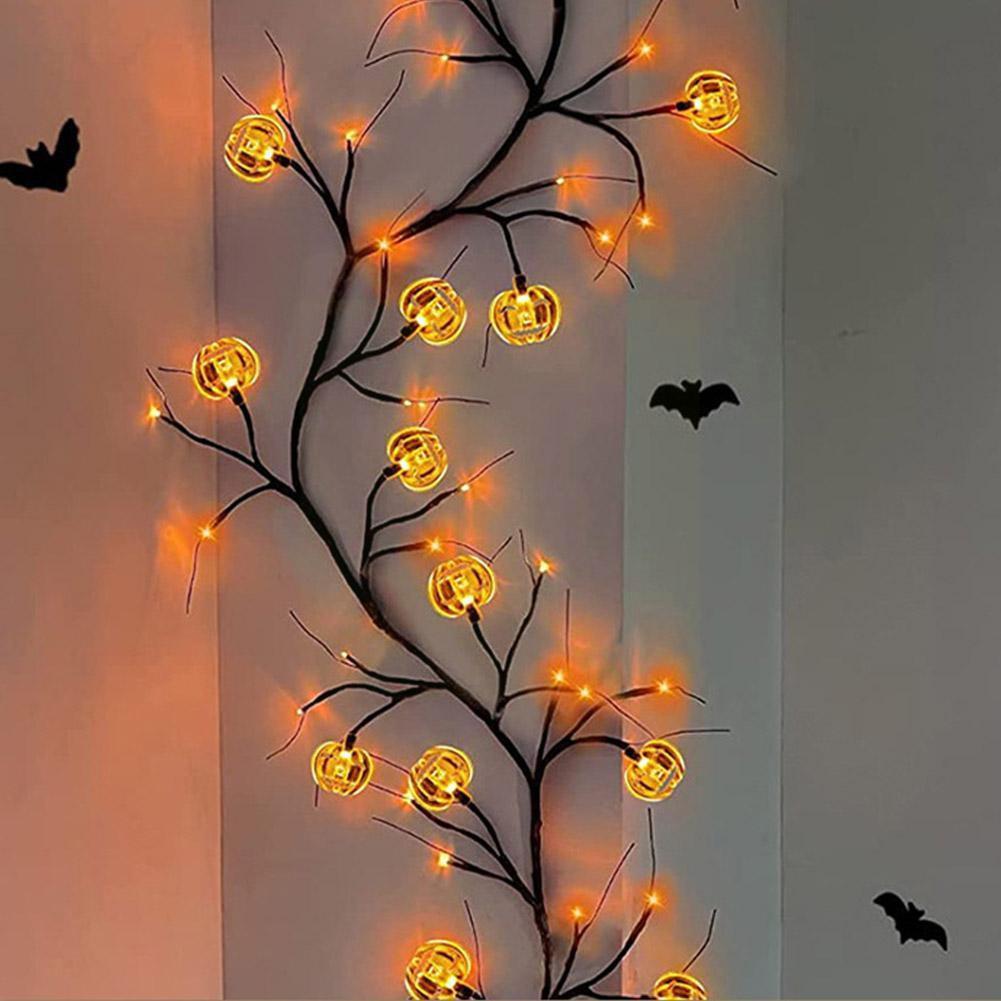 Halloween LED Willow Vine String Light Cool Cartoon Bat Pumpkin Decoration For Indoor Outdoor Party House Decor.