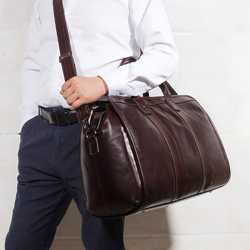 Large Capacity Genuine Leather Travel Luggage Bag Cowhide Handbag.