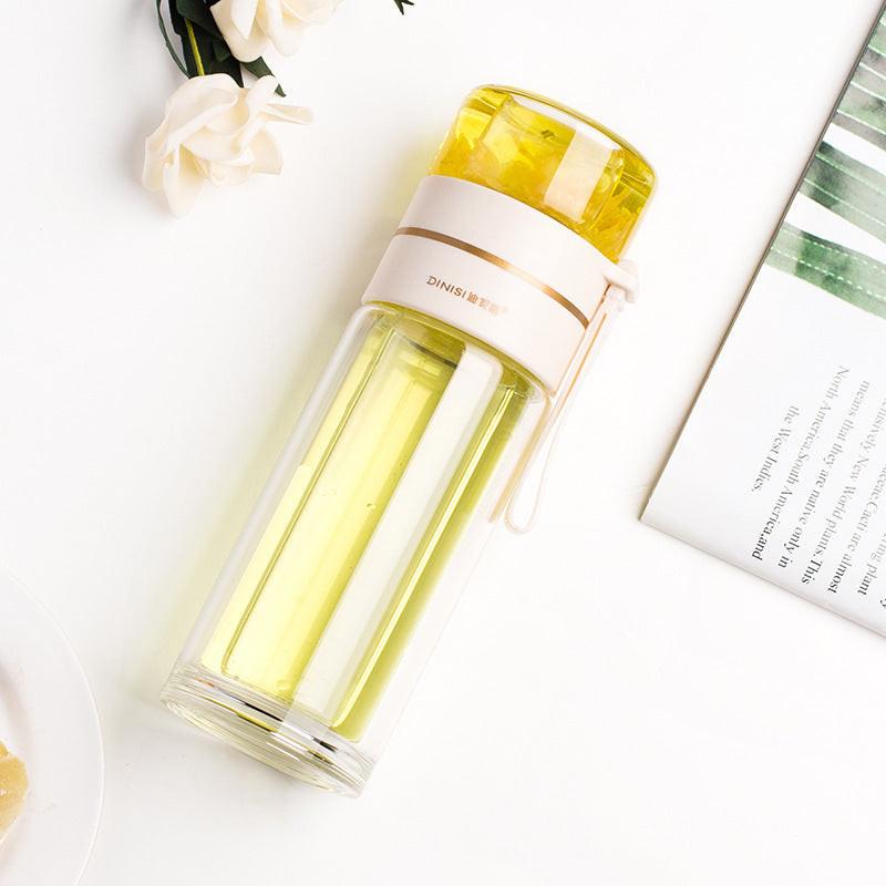 Glass Water Bottle With Tea Infuser Filter Tea Separation Double Wall Glass Bottle Leakproof Water Bottle.