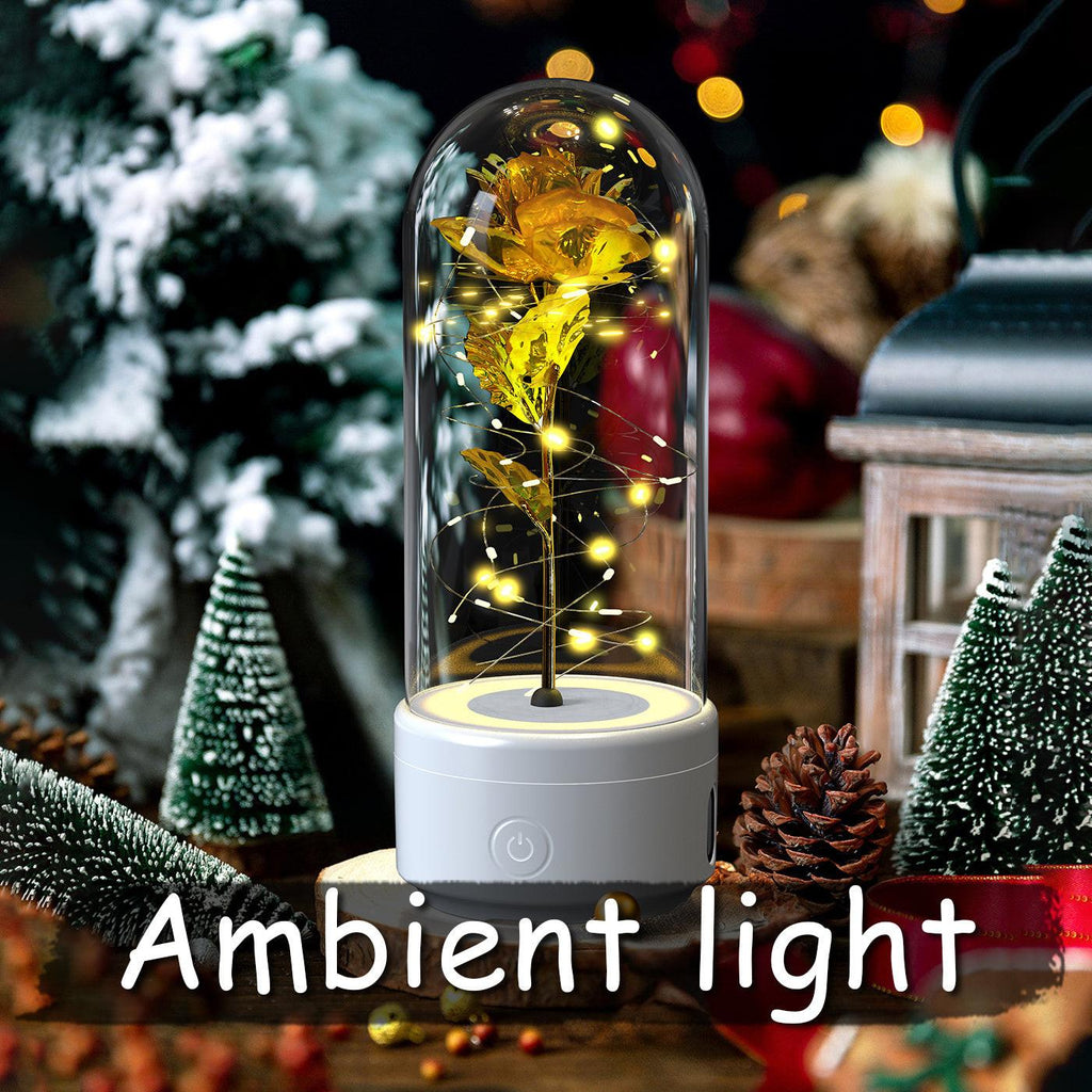 Creative 2 In 1 Rose Flowers LED Light And Bluetooth-compatible Speaker Valentine's Day Gift Rose Luminous Night Light Ornament In Glass Cover.