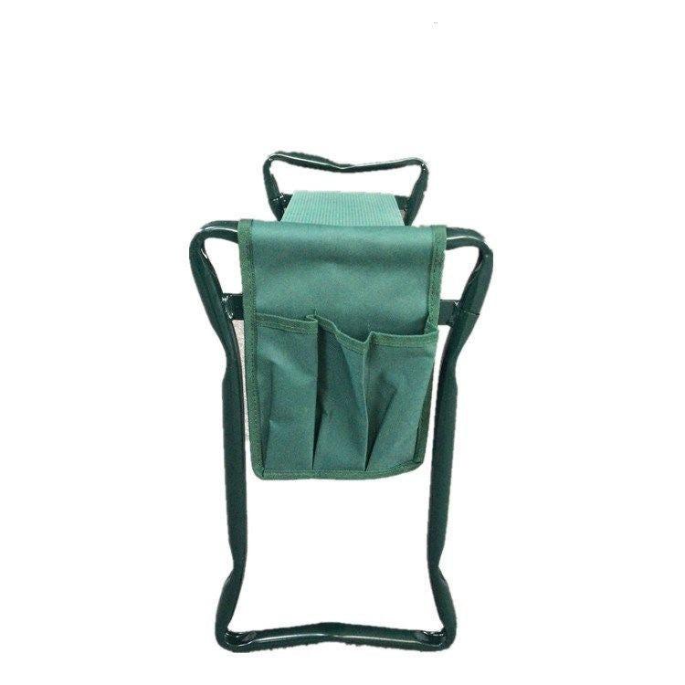 Foldable Outdoor Lawn Bench Chair With Tool Pouch Garden Rest.