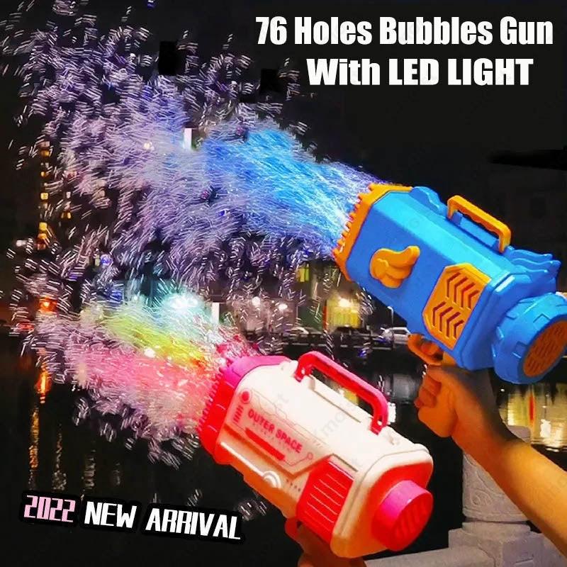 Bubble Gun Rocket 69 Holes Soap Bubbles Machine Gun Shape Automatic Blower With Light Toys For Kids Pomperos.