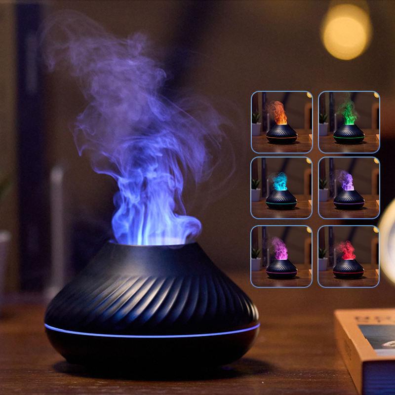 Newest RGB Flame Aroma Diffuser 130Ml 3d Colorful Flame Humidifier Fire Volcano Diffuser Flame.
