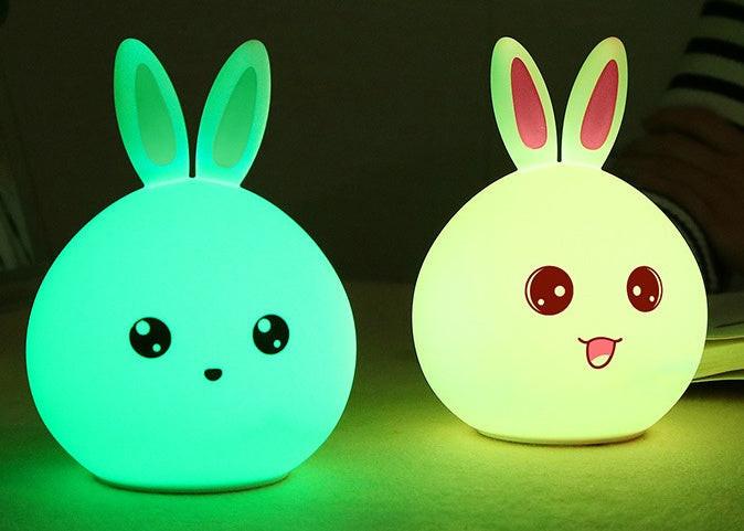 Cute Night Light Animal Rabbit Night lamps Touch Sensor Silicone LED Colorful Lights.