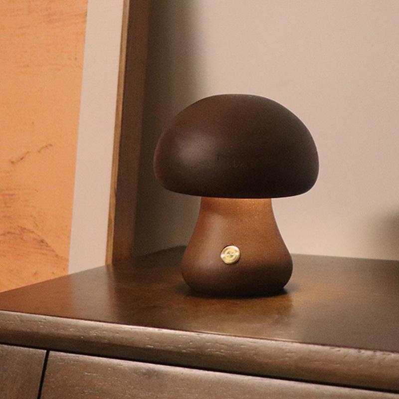 INS Wooden Cute Mushroom LED Night Light With Touch Switch  Bedside Table Lamp For Bedroom Childrens Room Sleeping Night Lamps Home Decor.