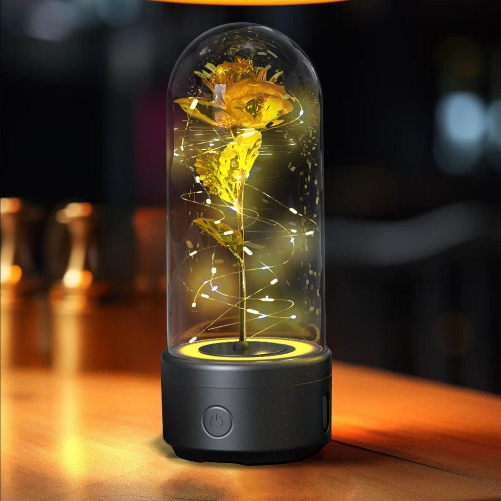 Creative 2 In 1 Rose Flowers LED Light And Bluetooth-compatible Speaker Valentine's Day Gift Rose Luminous Night Light Ornament In Glass Cover.