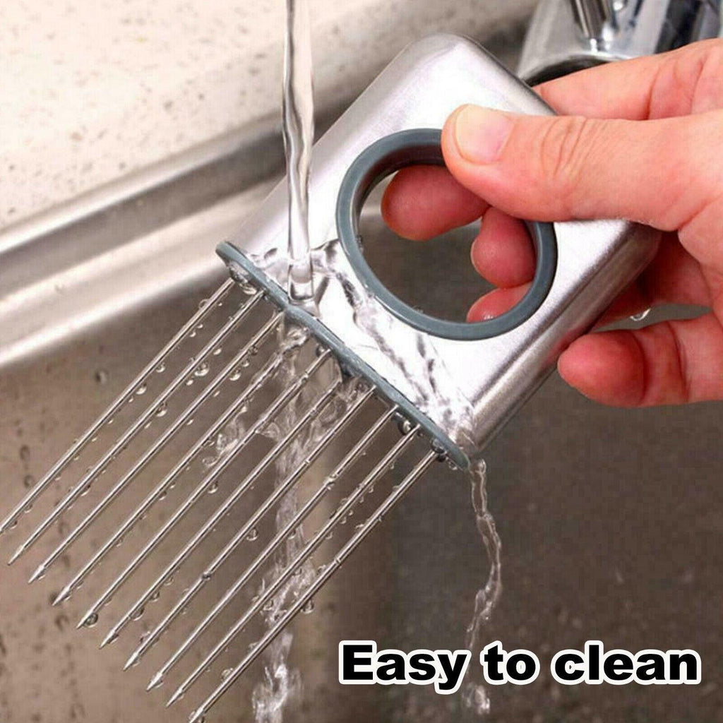 Onion Holder Slicer Vegetable Tools Tomato Cutter Stainless Steel Kitchen Gadget.