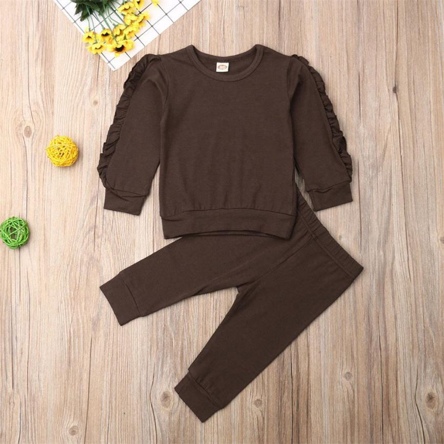 Newborn Baby Boys Girls Ruffles Jumper Solid Long Sleeve Sweatshirt Tops Pants Infant Kids 2Pcs Outfits Clothes Set Fall Clothes.