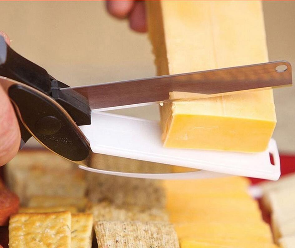 2 in 1 Stainless Steel Kitchen Knife Shears Vegetable Slicer.