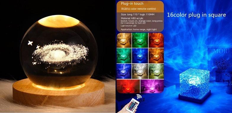 LED Water Ripple Ambient Night Light USB Rotating Projection Crystal Table Lamp RGB Dimmable Home Decoration 16 Color Gifts.