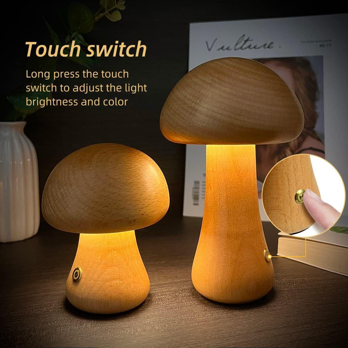 INS Wooden Cute Mushroom LED Night Light With Touch Switch  Bedside Table Lamp For Bedroom Childrens Room Sleeping Night Lamps Home Decor.