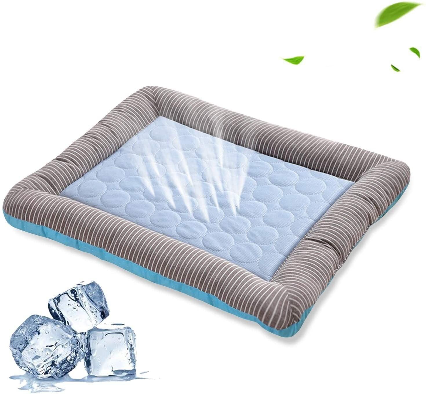 Pet Cooling Pad Bed For Dogs Cats Puppy Kitten Cool Mat Pet Blanket Ice Silk Material Soft For Summer Sleeping  Blue Breathable.