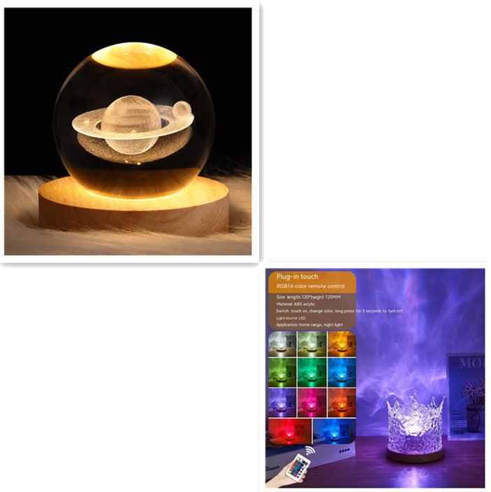 LED Water Ripple Ambient Night Light USB Rotating Projection Crystal Table Lamp RGB Dimmable Home Decoration 16 Color Gifts.