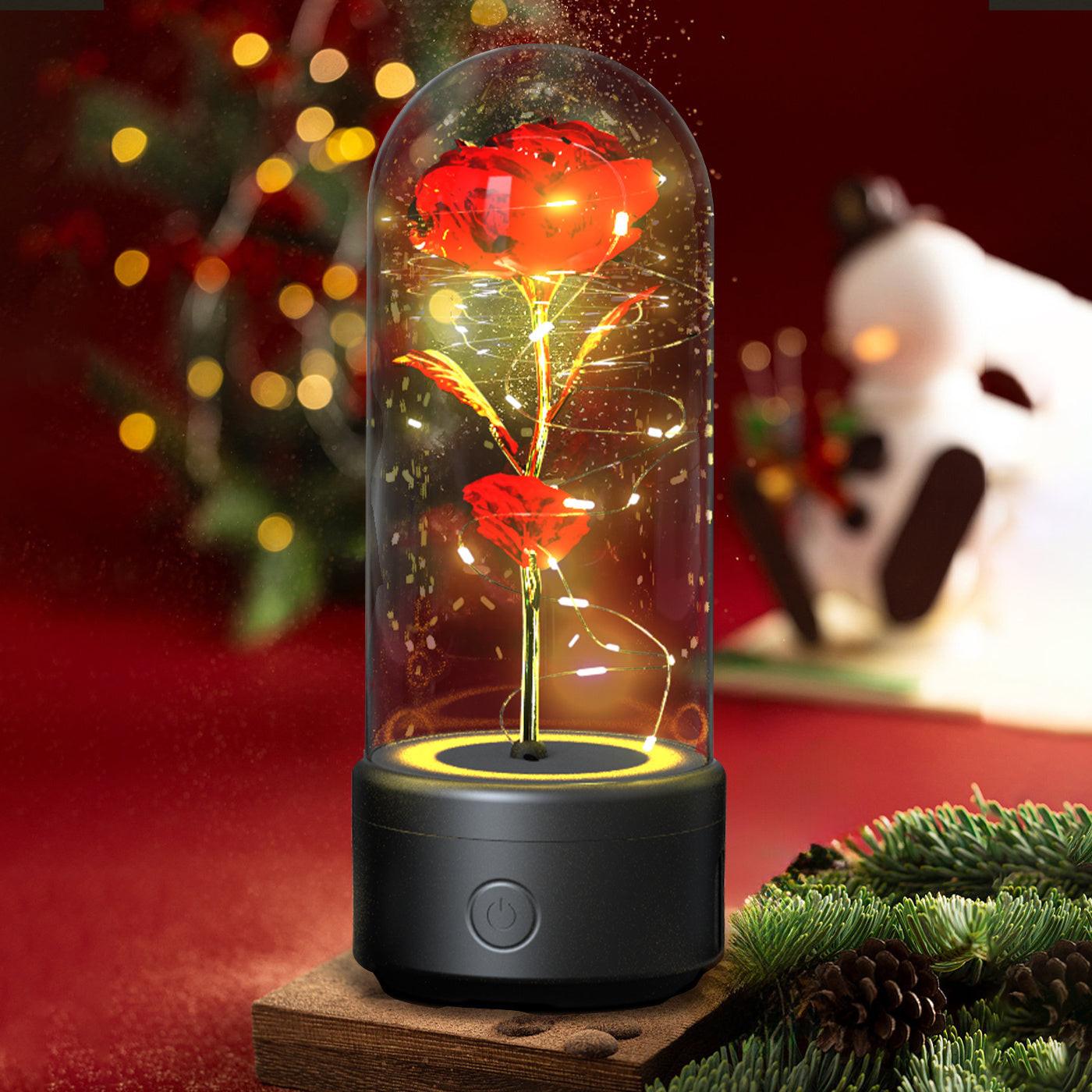 Creative 2 In 1 Rose Flowers LED Light And Bluetooth-compatible Speaker Valentine's Day Gift Rose Luminous Night Light Ornament In Glass Cover.