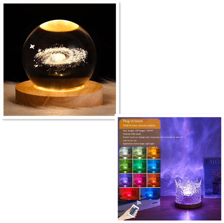 LED Water Ripple Ambient Night Light USB Rotating Projection Crystal Table Lamp RGB Dimmable Home Decoration 16 Color Gifts.