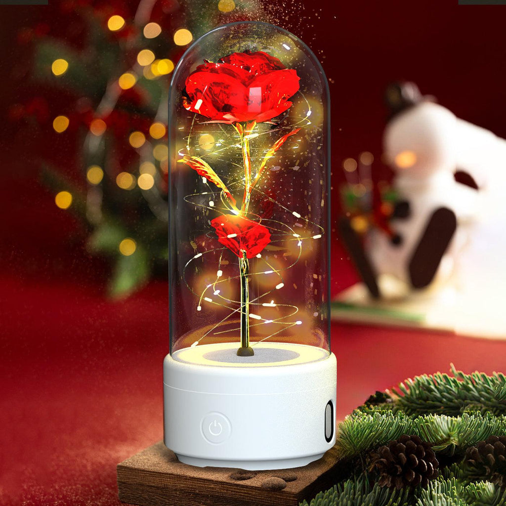 Creative 2 In 1 Rose Flowers LED Light And Bluetooth-compatible Speaker Valentine's Day Gift Rose Luminous Night Light Ornament In Glass Cover.