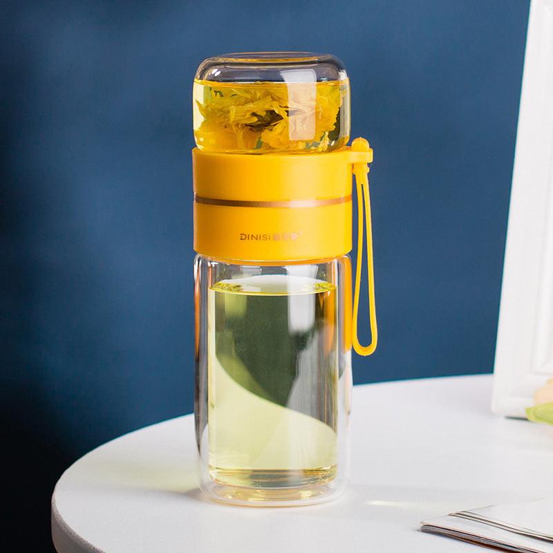 Glass Water Bottle With Tea Infuser Filter Tea Separation Double Wall Glass Bottle Leakproof Water Bottle.