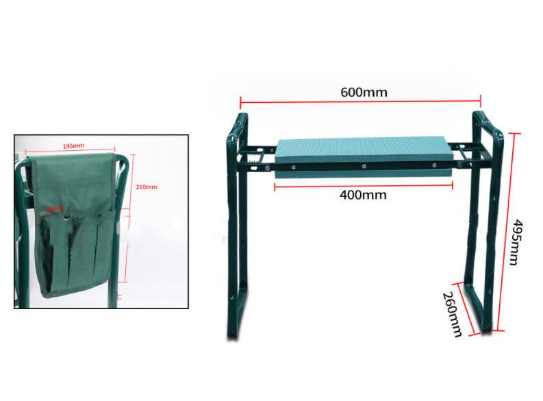 Foldable Outdoor Lawn Bench Chair With Tool Pouch Garden Rest.